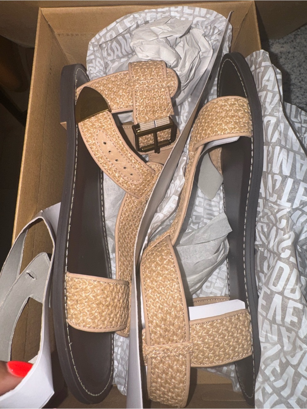 NWT Steve Madden Brazinn Woven Tan and Brown Strappy Sandals - Picture 3 of 7